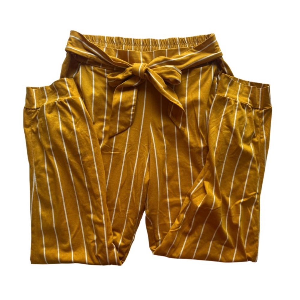 See You Monday Mustard and White Striped Pants